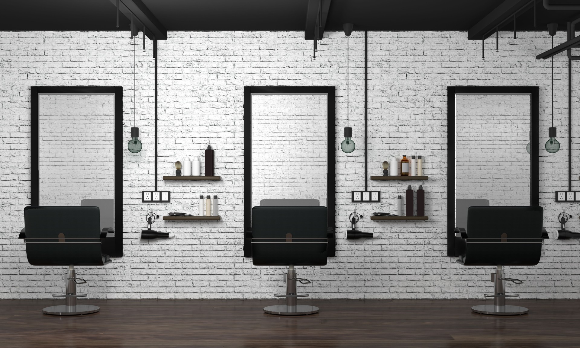 hair salon interior modern style 3d illustration beauty salon white brick wall