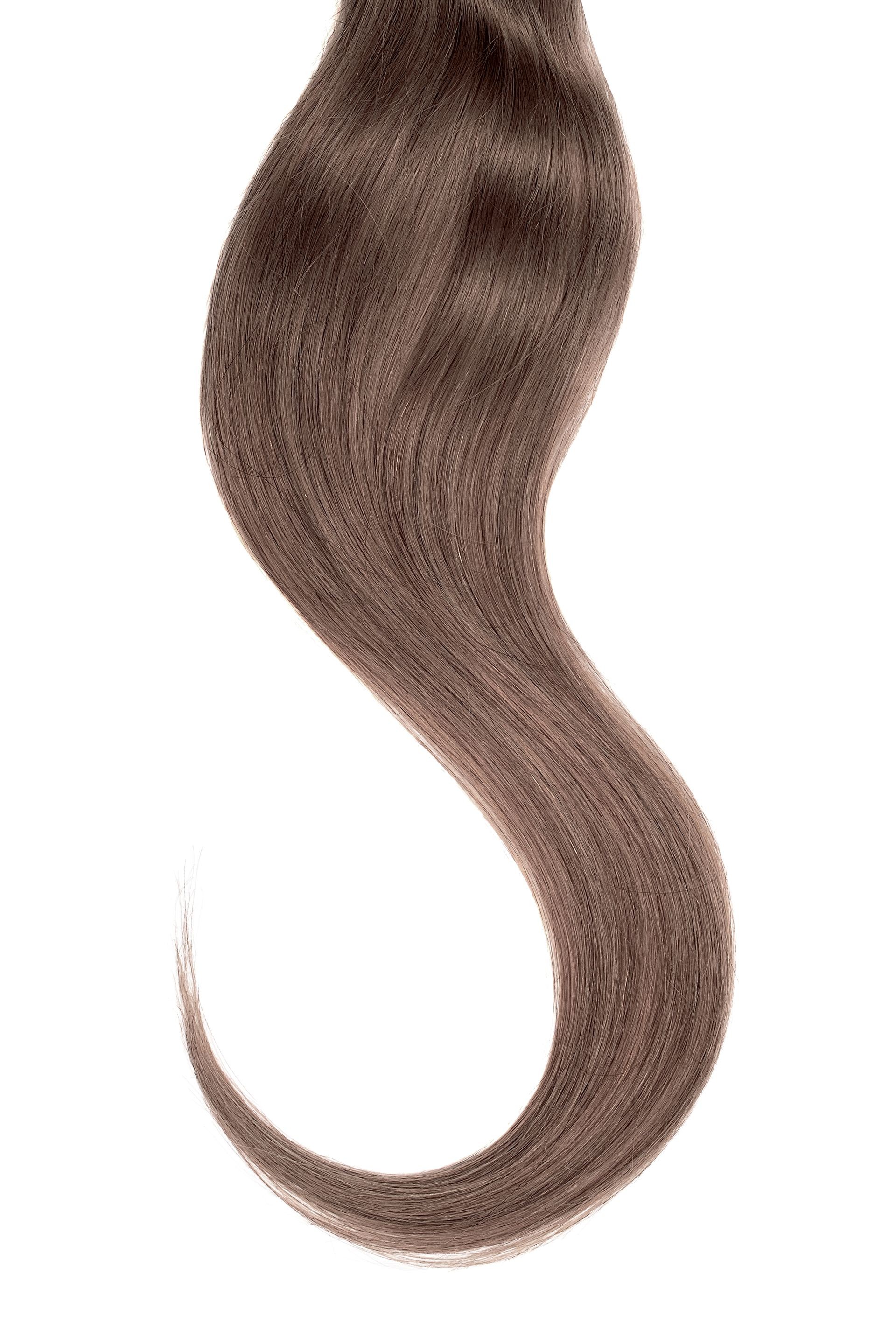 Brown (chocolate) hair isolated on white background. Long wavy ponytail